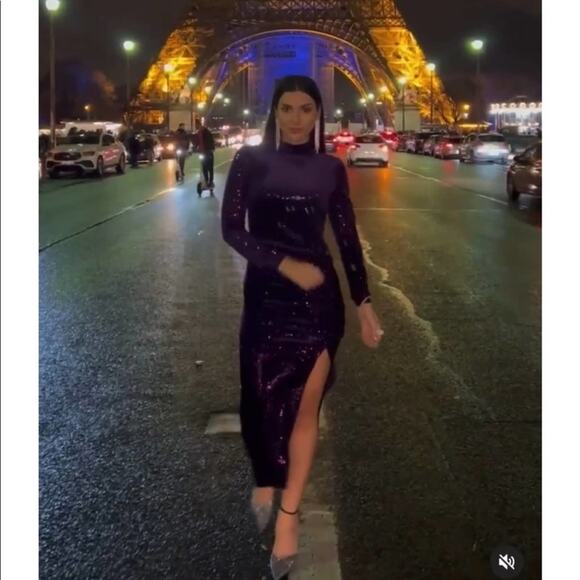 ZARA Purple SEQUIN MIDI DRESS Size Extra Small XS - Picture 2 of 15